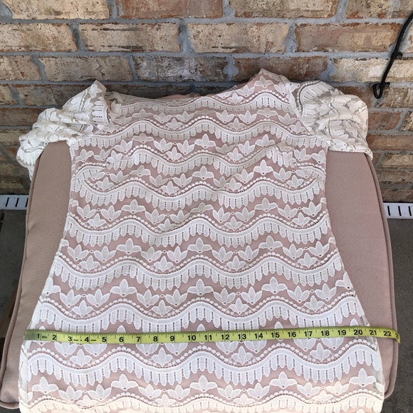 Eliza J Cotton Blend Puff 3/4 Sleeves Ivory Lace Nude Line Back Zipper Dress 10 - Picture 15 of 16